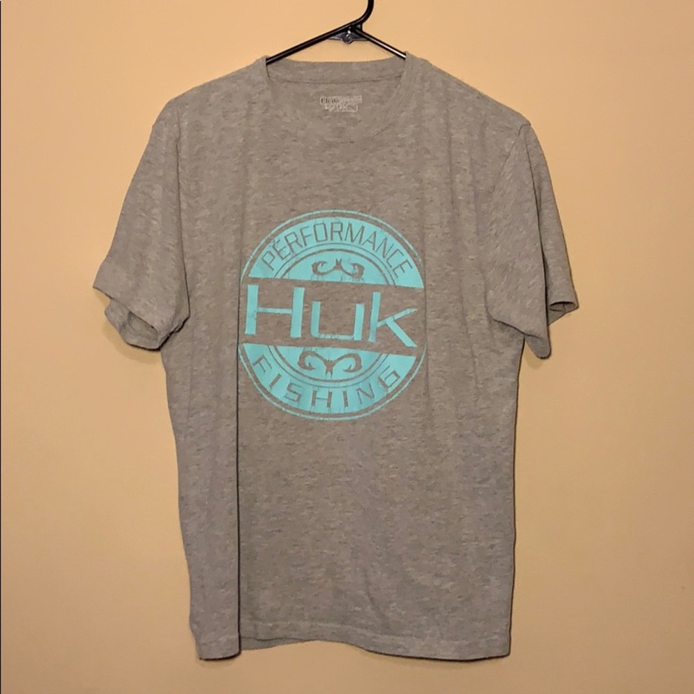 Men’s Small Huk Fishing Tee - Light Gray/Blue